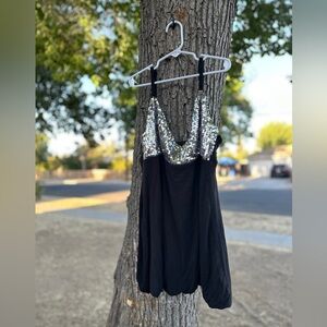 INC International Concepts Y2K Black Top with Silver Sequins